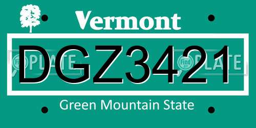 DGZ3421 Vermont License Plate