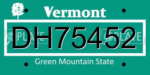 DH75452 Vermont License Plate