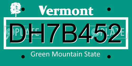 DH7B452 Vermont License Plate