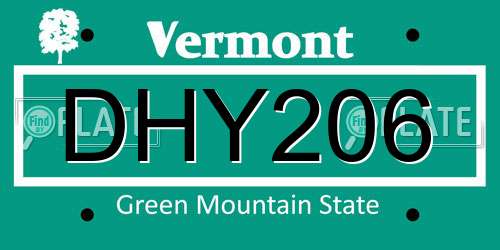 DHY206 Vermont License Plate