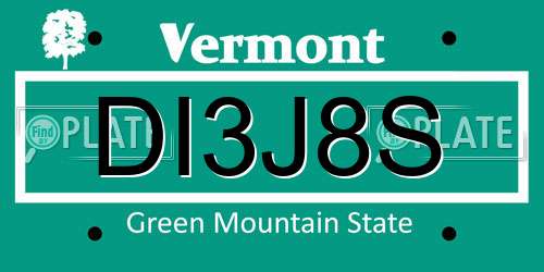 DI3J8S Vermont License Plate