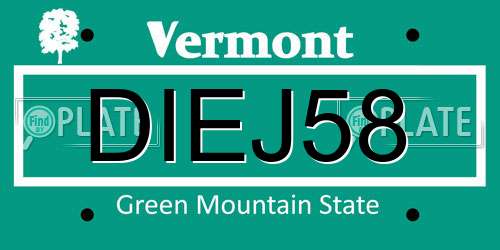 DIEJ58 Vermont License Plate
