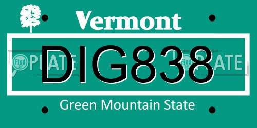 DIG838 Vermont License Plate