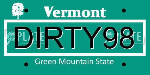 DIRTY98 Vermont License Plate