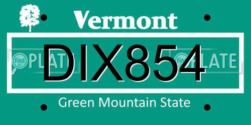 DIX854 Vermont License Plate