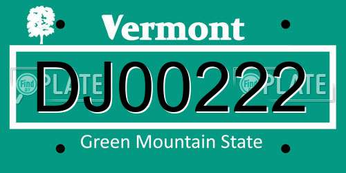 DJ00222 Vermont License Plate