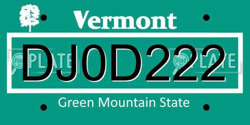 DJ0D222 Vermont License Plate