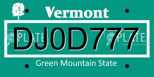 DJ0D777 Vermont License Plate