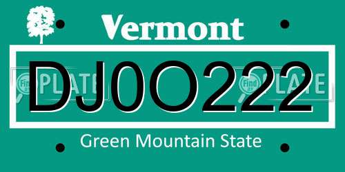 DJ0O222 Vermont License Plate