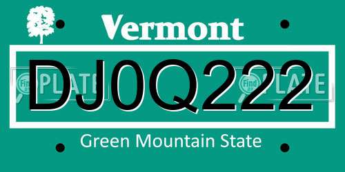 DJ0Q222 Vermont License Plate