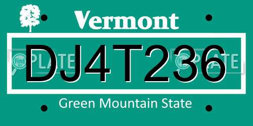 DJ4T236 Vermont License Plate