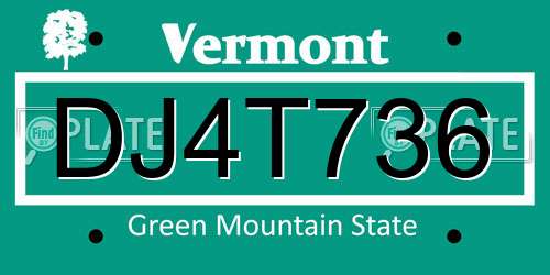 DJ4T736 Vermont License Plate