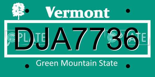 DJA7736 Vermont License Plate