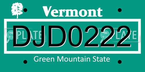DJD0222 Vermont License Plate