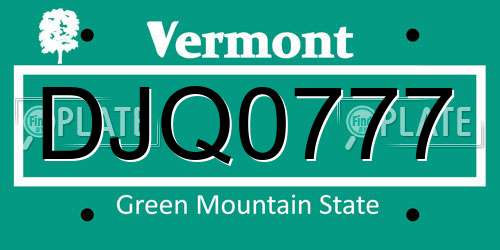 DJQ0777 Vermont License Plate