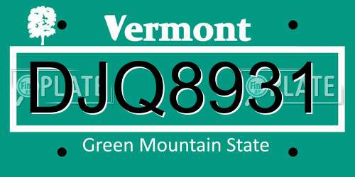 DJQ8931 Vermont License Plate