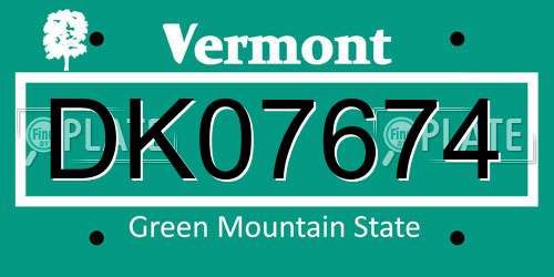 DK07674 Vermont License Plate