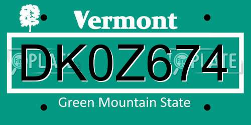 DK0Z674 Vermont License Plate