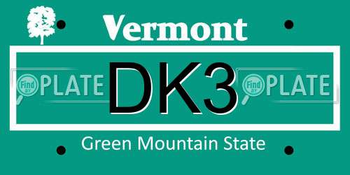 DK3 Vermont License Plate