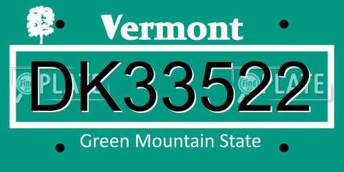 DK33522 Vermont License Plate