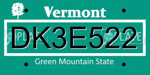 DK3E522 Vermont License Plate