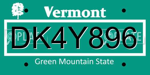 DK4Y896 Vermont License Plate