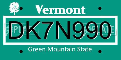 DK7N990 Vermont License Plate