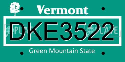 DKE3522 Vermont License Plate