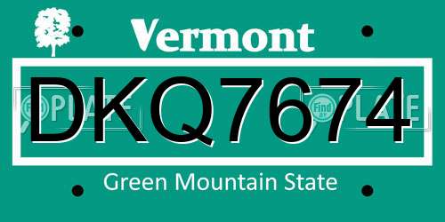 DKQ7674 Vermont License Plate