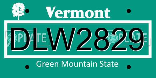 DLW2829 Vermont License Plate