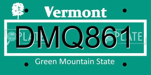 DMQ861 Vermont License Plate
