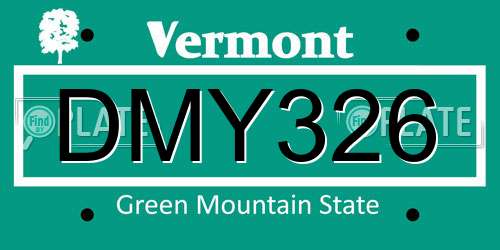 DMY326 Vermont License Plate