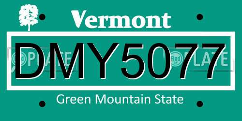 DMY5077 Vermont License Plate