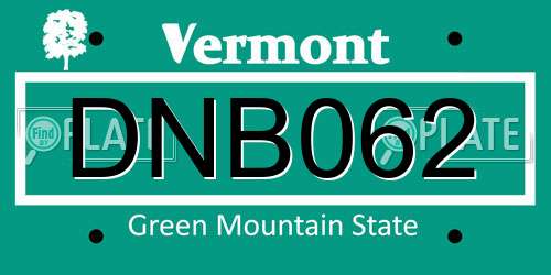 DNB062 Vermont License Plate