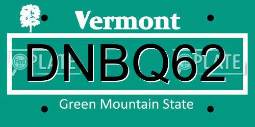 DNBQ62 Vermont License Plate