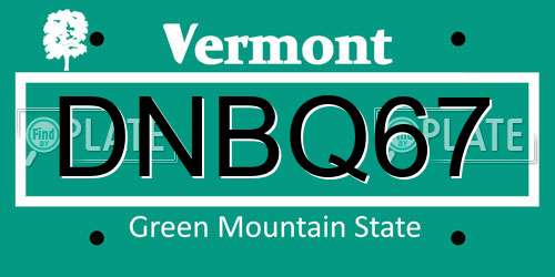 DNBQ67 Vermont License Plate