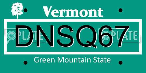 DNSQ67 Vermont License Plate