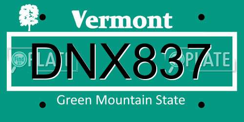 DNX837 Vermont License Plate