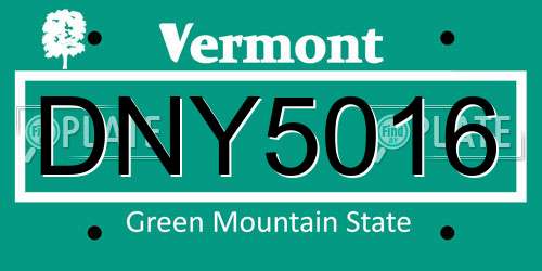 DNY5016 Vermont License Plate
