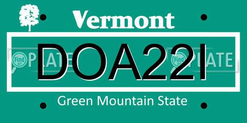 DOA22I Vermont License Plate