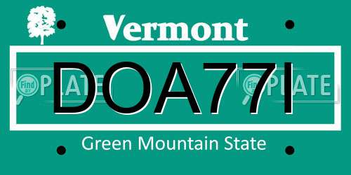 DOA77I Vermont License Plate