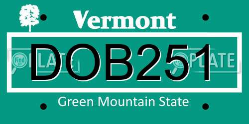 DOB251 Vermont License Plate