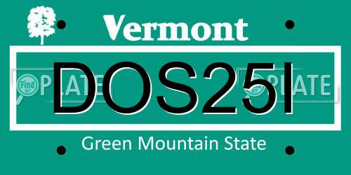 DOS25I Vermont License Plate