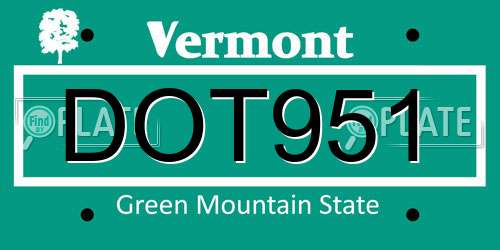 DOT951 Vermont License Plate