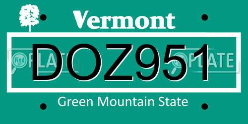 DOZ951 Vermont License Plate