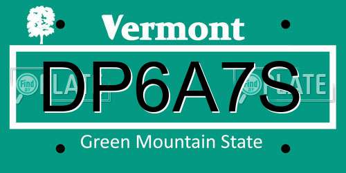 DP6A7S Vermont License Plate