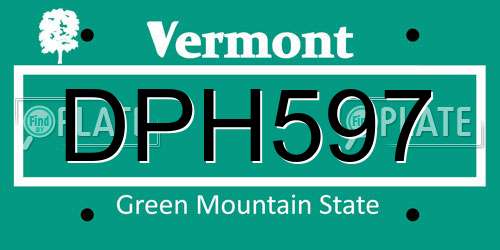 DPH597 Vermont License Plate