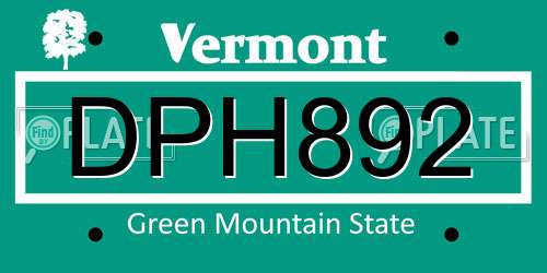 DPH892 Vermont License Plate