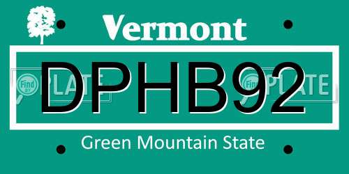DPHB92 Vermont License Plate