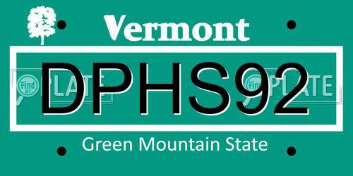 DPHS92 Vermont License Plate